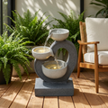 Adria Three-Tier Bowl Fountain with Warm LED Lights, Stone Grey, 19.7 in
