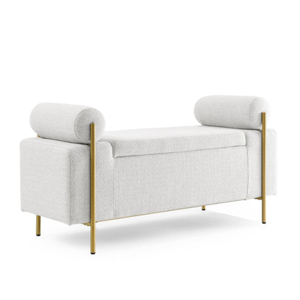 Elegant Upholstered Linen Storage Bench with Cylindrical Arms and Iron Legs with