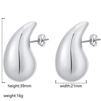 Advanced Design Feeling Chubby Water Drop Earrings, Stainless Steel Hollow Earrings