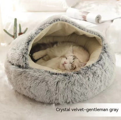 2 In 1 Dog And Cat Bed Pet Winter Bed Round Plush Warm Bed House Soft Long Plush Pets Bed - Eloy Royal