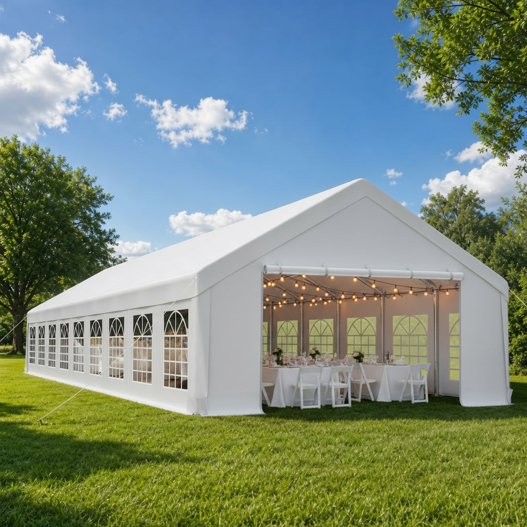 20x60 FT Heavy Duty Carport, Outdoor Garage Canopy with Reinforced Steel Frame & Waterproof Tarp, Double Doors & 6 Transparent PVC Windows – For Car, SUV, Truck, Boat, Party, Wedding, Market