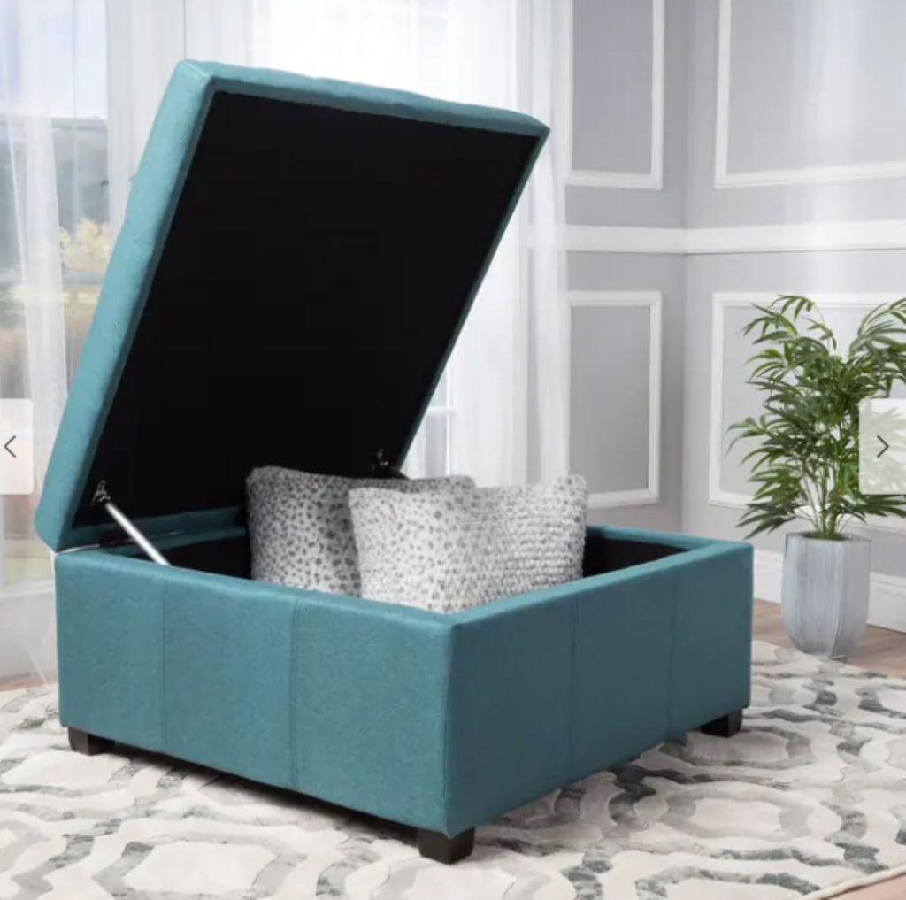 Tufted Square Storage Ottoman, Dark Teal