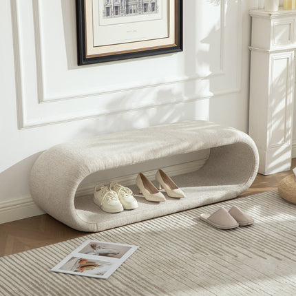 52.17'Wide Chenille Upholstered Bench for Bedroom End of Bed,Modern Shoe Bench for Entryway,equipped with an iron frame,Dining Room, Living Room,Bedroom,Wheat