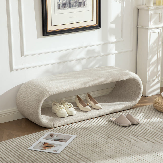 52.17'Wide Chenille Upholstered Bench for Bedroom End of Bed,Modern Shoe Bench for Entryway,equipped with an iron frame,Dining Room, Living Room,Bedroom,Wheat