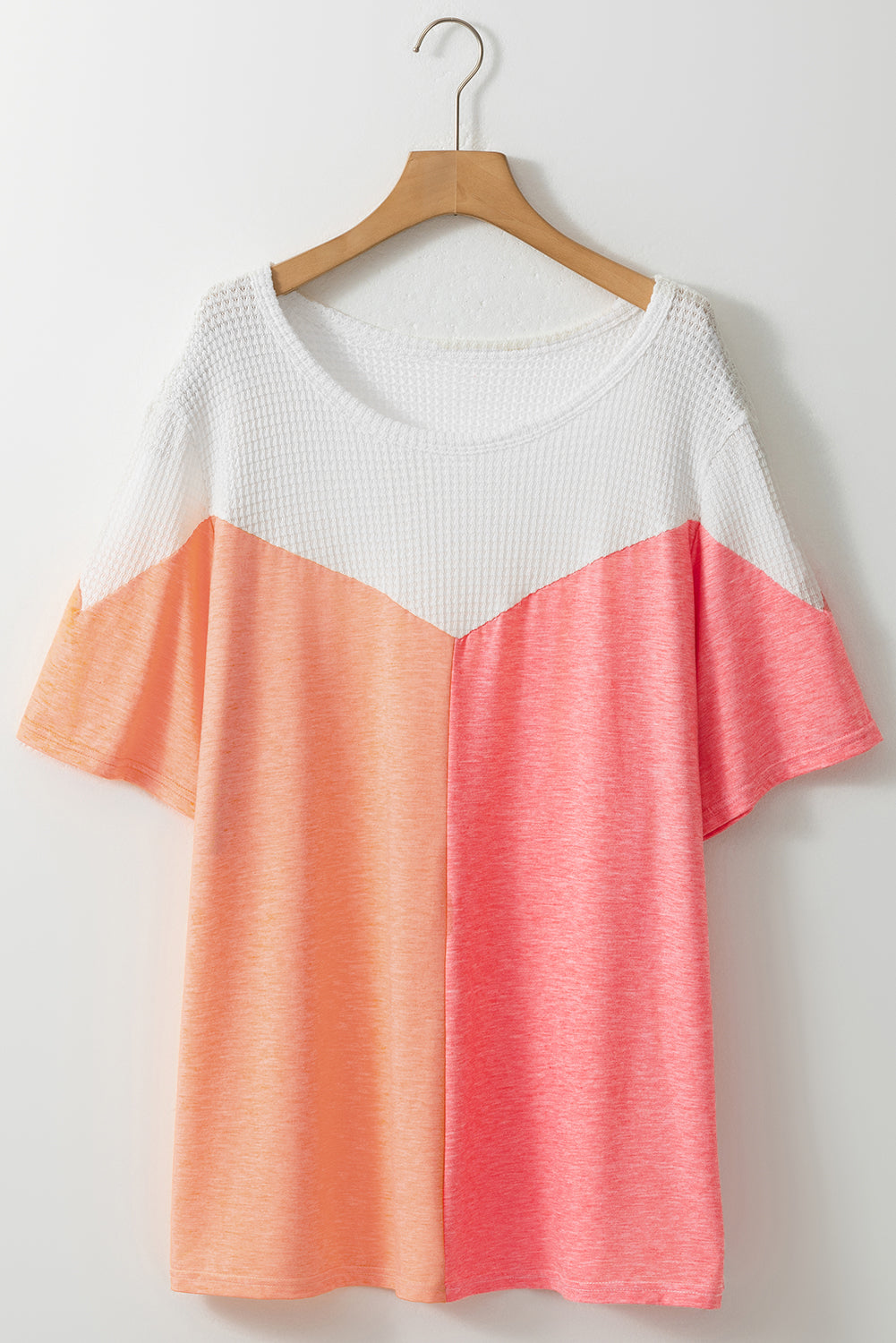 White Plus Size Waffle Patchwork Colorblock Knit Tee - Eloy Royal