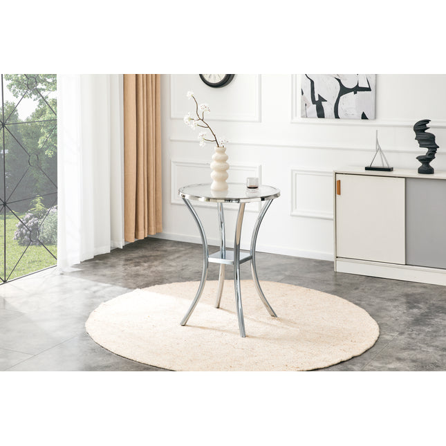 Stainless Steel Wrapped Tempered Glass Top Bar Table with Chrome Plated Base - Double Tier Storage for Dining Room Negotiation Room Office Bar Cafe (1 Table)