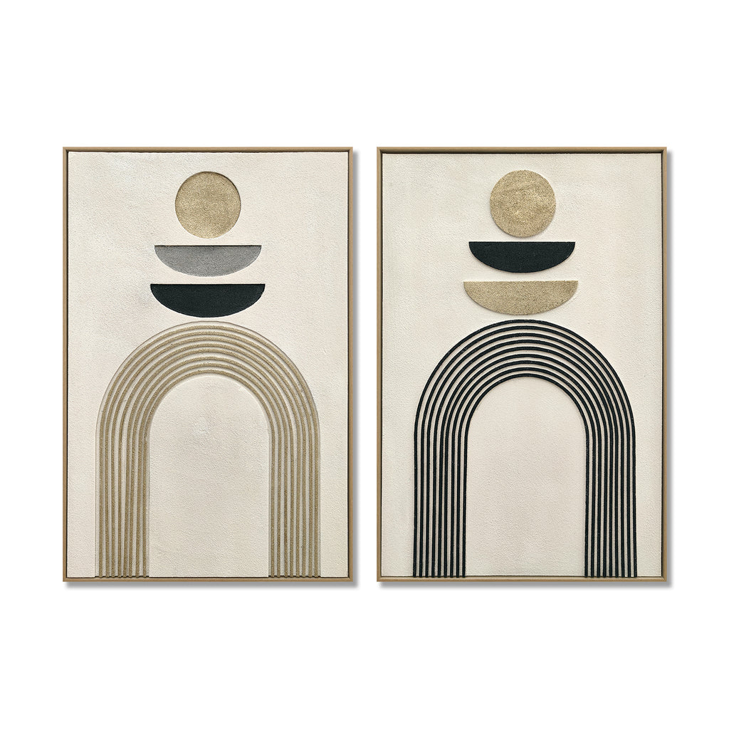 24x36 Set of 2 Framed Boho Abstract Wall Art, Neutral Antique White & Black Beige Textured Canvas Painting, Modern Decor for Living Room Bedroom, Ready to Hang
