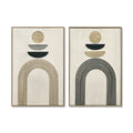 24x36 Set of 2 Framed Boho Abstract Wall Art, Neutral Antique White & Black Beige Textured Canvas Painting, Modern Decor for Living Room Bedroom, Ready to Hang