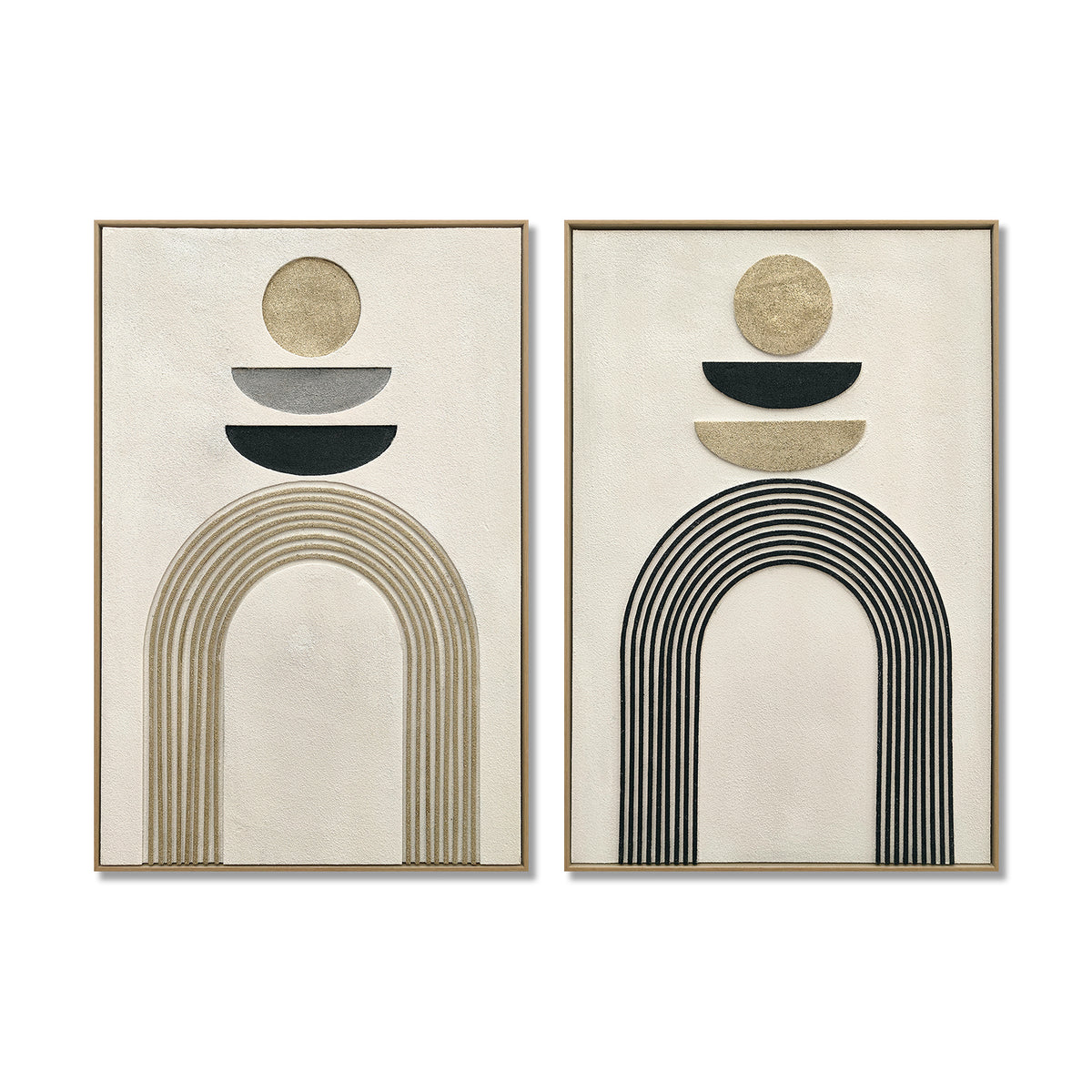24x36 Set of 2 Framed Boho Abstract Wall Art, Neutral Antique White & Black Beige Textured Canvas Painting, Modern Decor for Living Room Bedroom, Ready to Hang