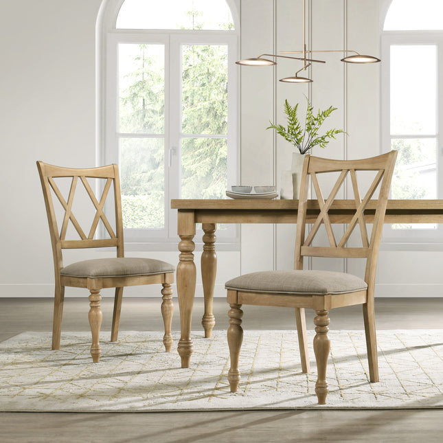 Verta Solid Wood Cross-back Dining Chairs, Set of 2, Light Oak Finish