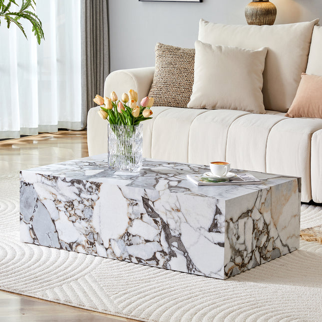 39.3*21.7*11.8 Inch White Marble Pattern MDF Coffee Table - Luxurious Design, Perfect Living Room Accent.Fashion texture design coffee table, suitable for various situations and scenes.