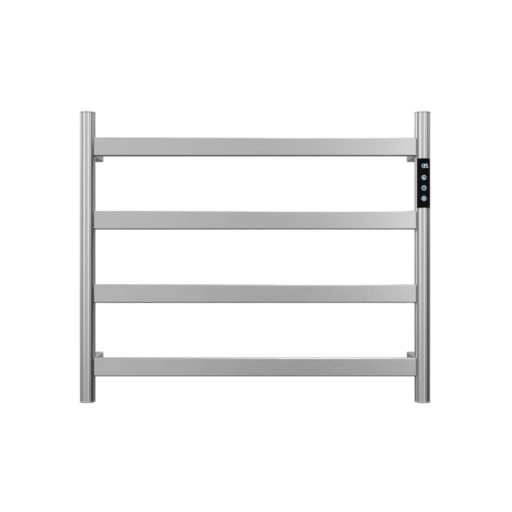 22.5' Brushed Nickel Heated Towel Rack for Bathroom,Wall Mounted with Intelligent Touch Screen Timer, 4-Bar Towel Warmer, 304 Stainless Steel Polished, Plug-in/Hard-Wired