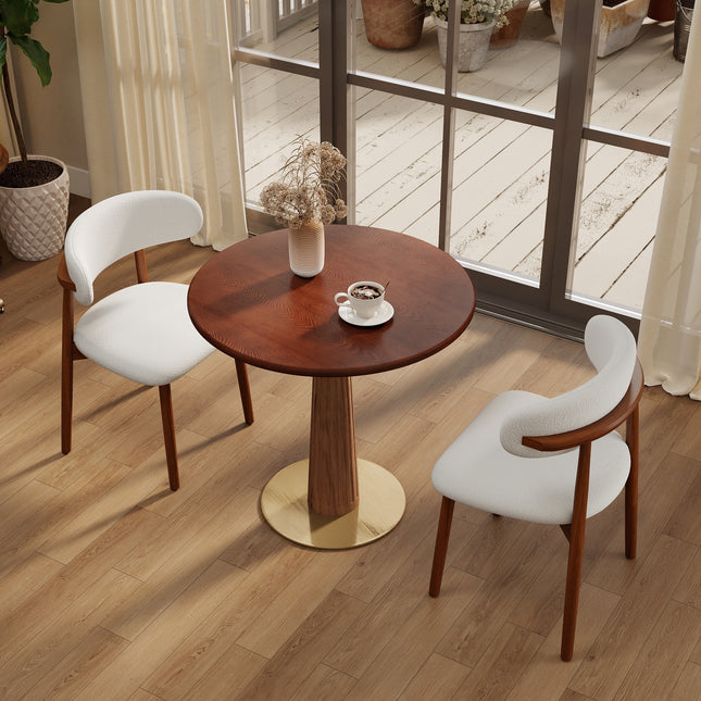 Φ80cm Retro walnut round dining table luxury brass base table pure solid wood desktop. Table with Wooden Leg & Gold Base, 2 - Person Table for Small Space(Only the Negotiation Table)