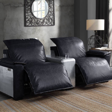 Misezon Black Top Grain Leather & Aluminum Power Motion Recliner (Assembled)