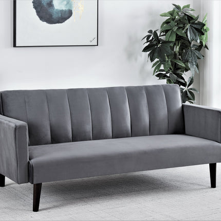 72' Velvet Convertible Futon Sofa Bed - Full Out Twin Sleeper Couch w/Channel Stitch, Wood Frame & High-Density Foam - Space-Saving for Apartments/Dorms, Grey