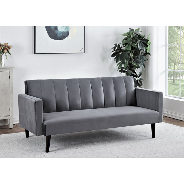 72' Velvet Convertible Futon Sofa Bed - Full Out Twin Sleeper Couch w/Channel Stitch, Wood Frame & High-Density Foam - Space-Saving for Apartments/Dorms, Grey