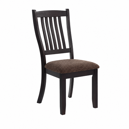 Set of 2 Solid Wood Dining Chairs with Brown Fabric Upholstered Seat and Slat Back for Kitchen & Dining Room