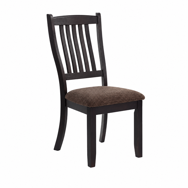 Set of 2 Solid Wood Dining Chairs with Brown Fabric Upholstered Seat and Slat Back for Kitchen & Dining Room