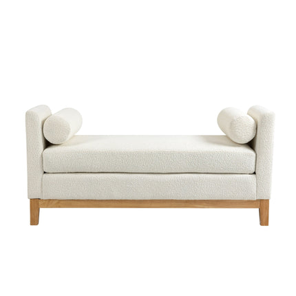 54.3'W Elegant Upholstered Bench, Ottoman with Wood Legs & 2 Bolster Pillows for End of Bed, Bedroom, Living Room, Entryway ,Ivory