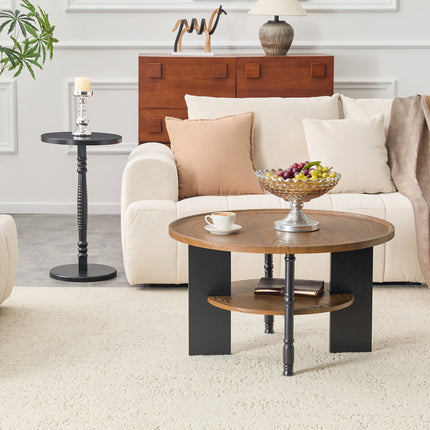 2-Piece Round Coffee Table & Side Table Set, PVC Vacuum Forming, 31.5' Coffee Table with Storage & 15' Side Table, Single Package, Ideal for Living Room & Bedroom.