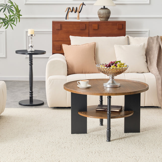 2-Piece Round Coffee Table & Side Table Set, PVC Vacuum Forming, 31.5' Coffee Table with Storage & 15' Side Table, Single Package, Ideal for Living Room & Bedroom.