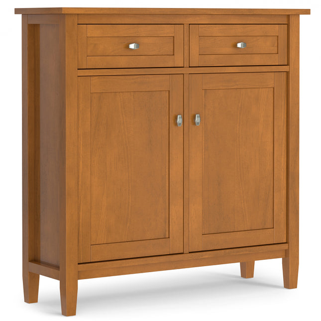 Warm Shaker 36 inch Wide Solid Wood Entryway Storage Cabinet in Light Golden Brown with Adjustable Shelves and Drawers
