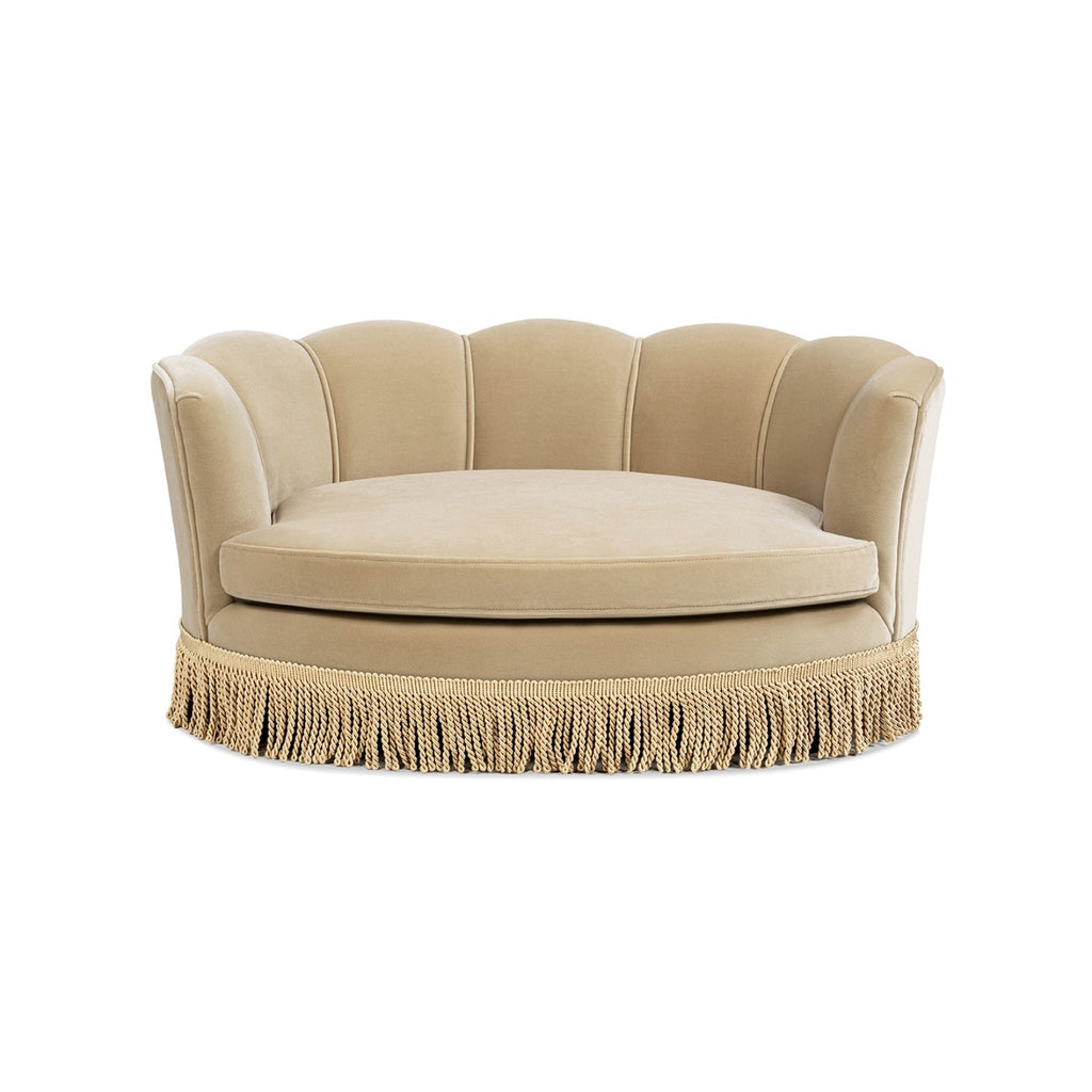 Clara Medium Scalloped Pet Sofa Bed in Fawn Brown Performance Velvet with Foam Cushion and Wood Frame