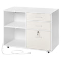 3 Drawer Wooden File Cabinet Mobile Filing Cabinet with Light Strip White