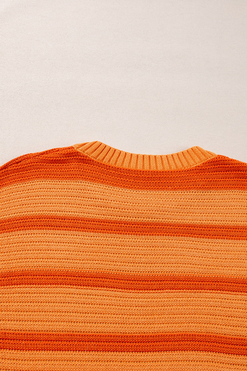 Orange Striped Colorblock Puff Sleeve Sweater