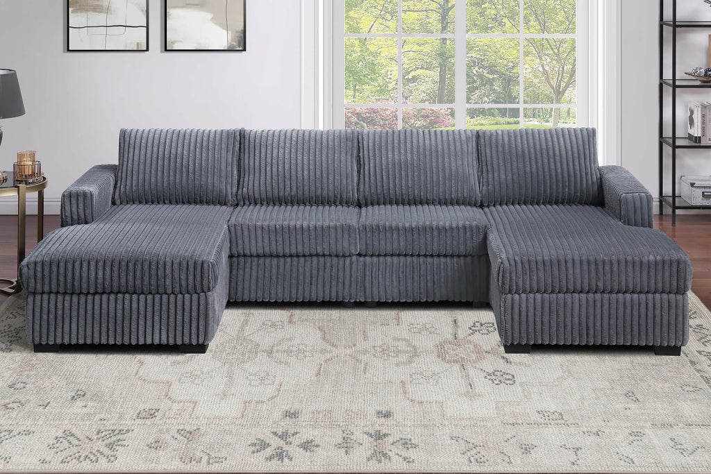 Dark Gray Finish 3pc U-Shaped Sectional Set Cushion Back Armless Chairs Right Arm And Left Arm Chaise Primary Living Room Comfortable For 4 People
