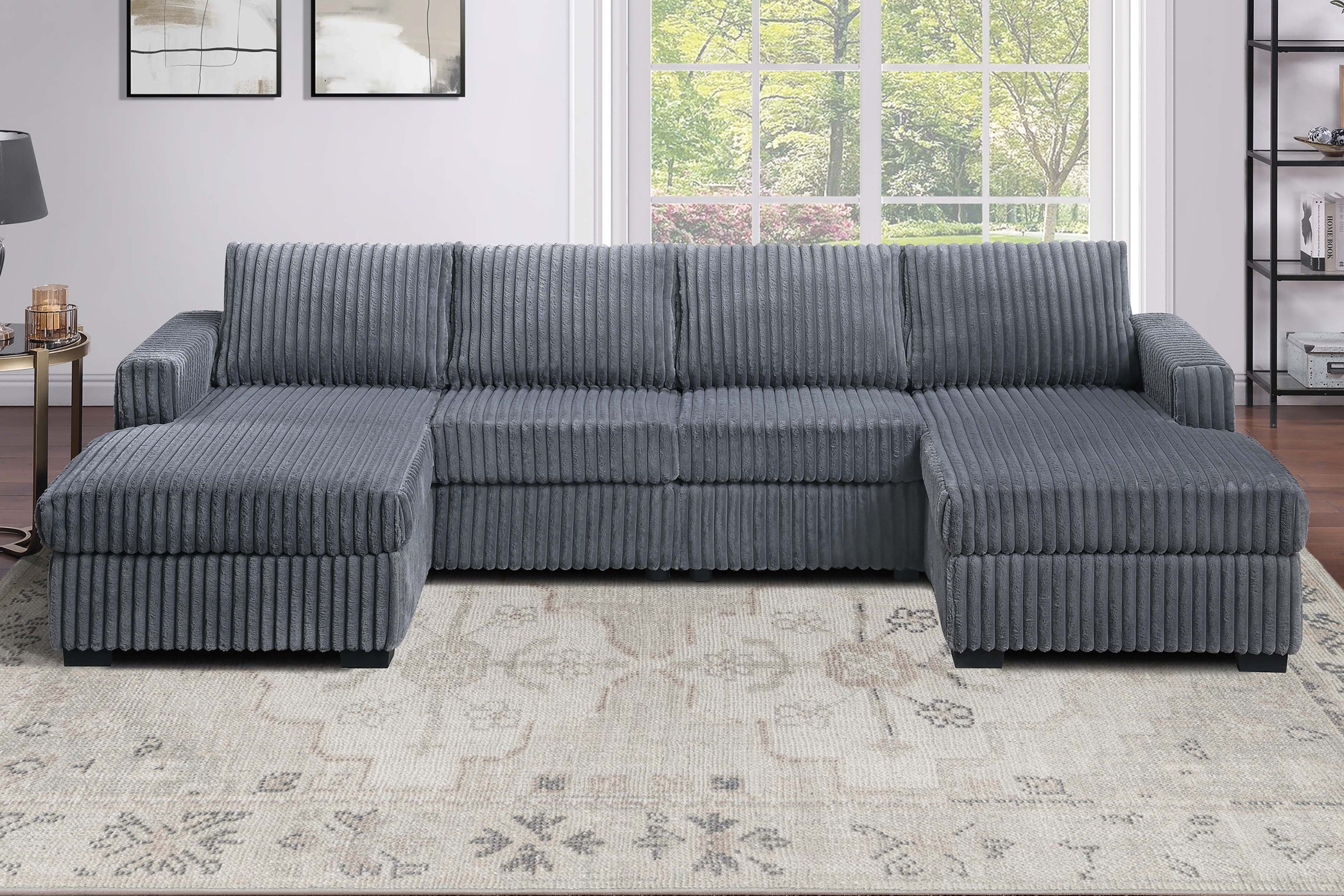 Dark Gray Finish 3pc U-Shaped Sectional Set Cushion Back Armless Chairs Right Arm And Left Arm Chaise Primary Living Room Comfortable For 4 People