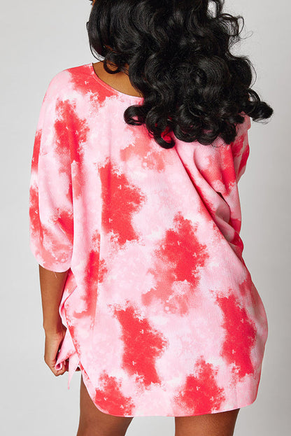 Wholesale Red Plus Size Tie Dye Print 3/4 Sleeve Tunic Top - Eloy Royal