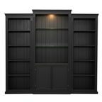 78.75'' Tall 3-Pieces Bookcase, Display Cabinet with 5 Colors Adjustable LED Ceiling Light, Retro style Bookshelves with tempered glass shelves for Living Room, Office, Studio or Workspace, Black - Eloy Royal