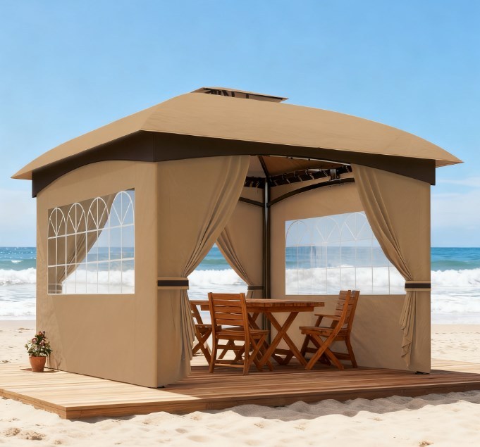 Elegant Design Gazebo,Double Roof Patio Gazebo with Curtains,Church Windows,for Outdoor