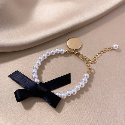 Alloy Beads Retro Simple Double Layers Loving Heart Pearl Bracelet