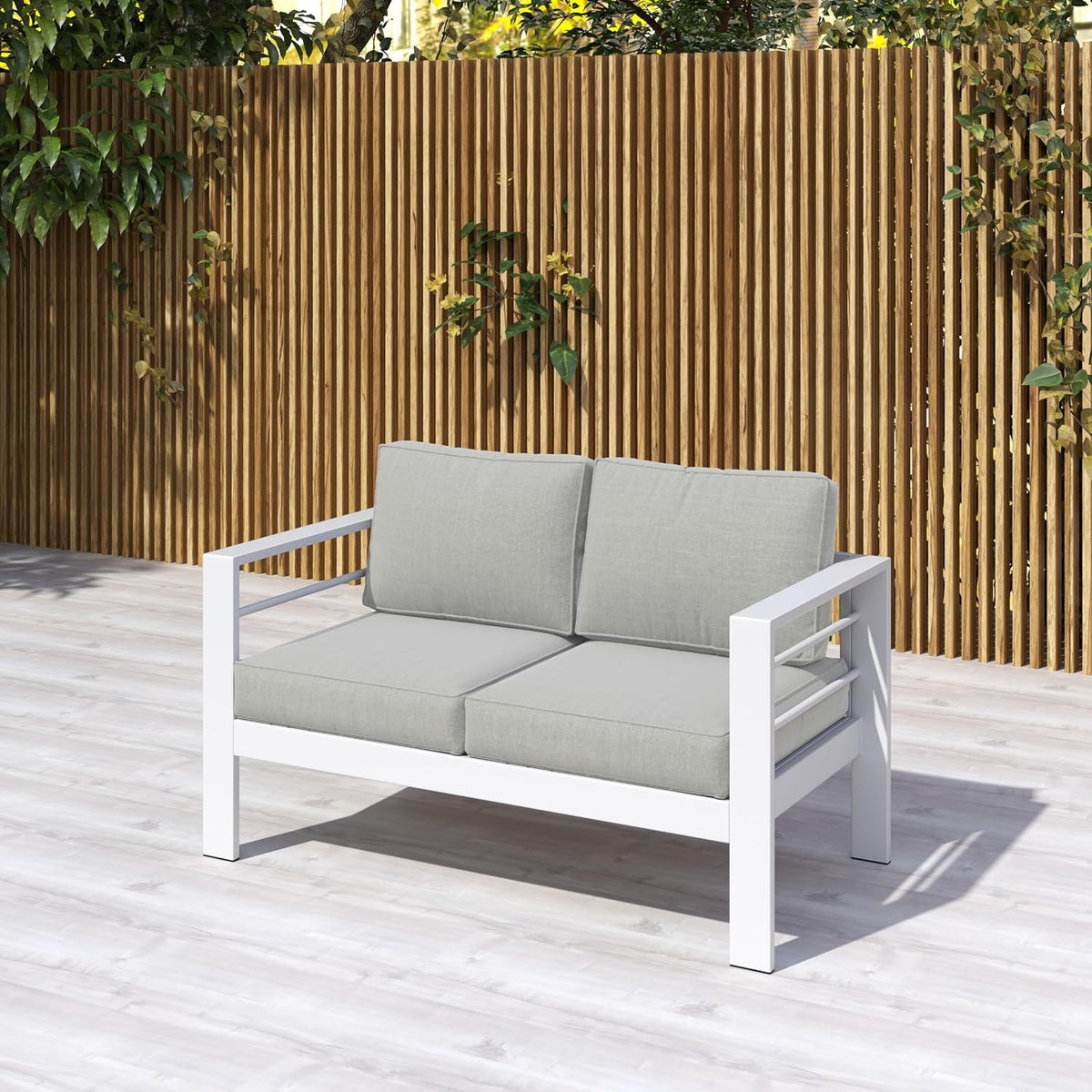 Aluminum Outdoor Sofa, White Patio Sofa, Patio Loveseat for Small Spaces