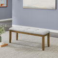Dafne Walnut Oak Dining Bench in Light Gray Fabric with Tufting