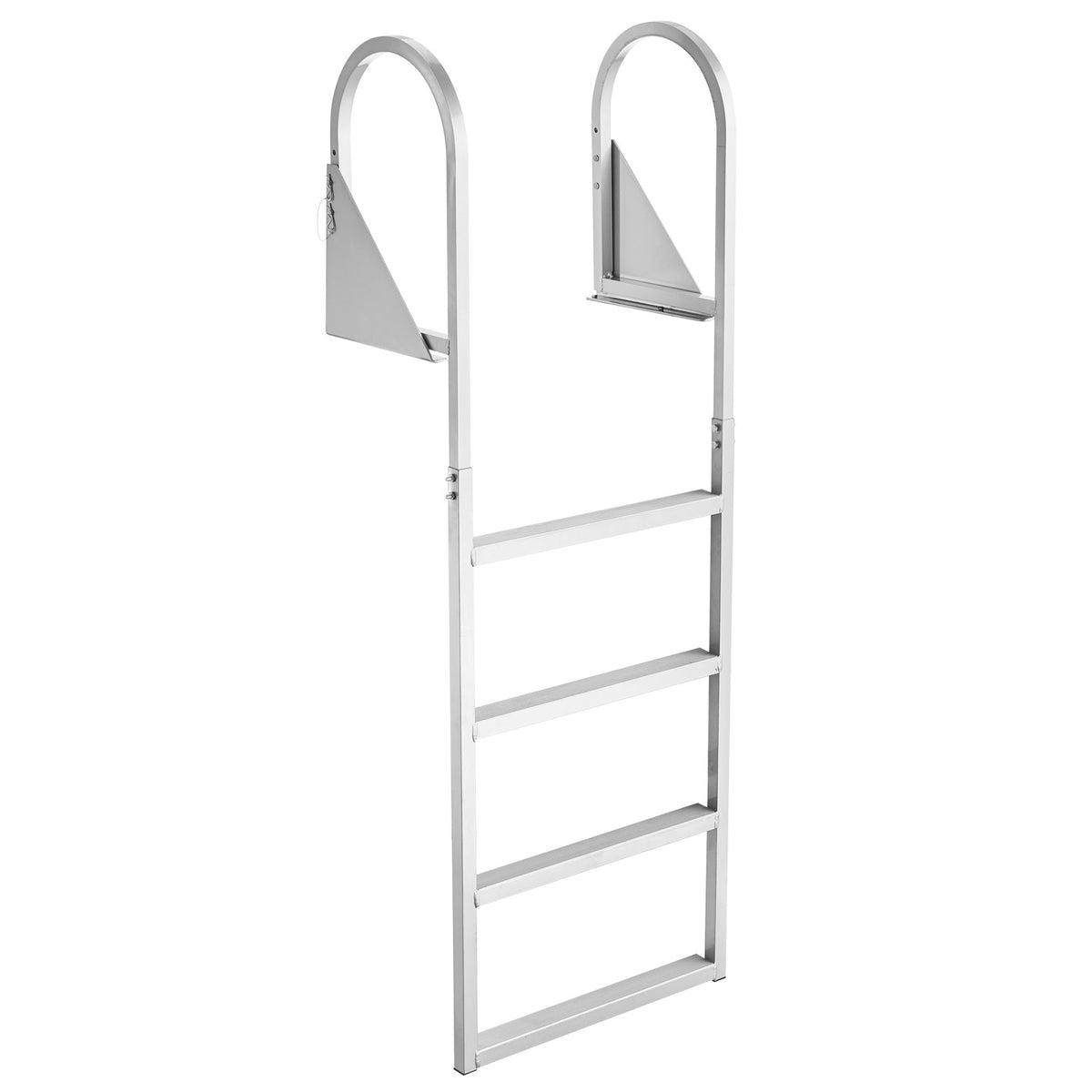 Flip-Up Dock Ladder, 4-Step, Heavy-Duty Aluminum Alloy Pontoon Boat Swim Ladder, with Non-Slip Wide Steps, 350 lbs Weight Capacity, Pull Rope Assist, for Lake Swimming, Pool, Marine Boarding