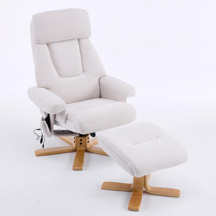 Beige Fabric Upholstered Heated Massage 360° Swivel Accent Chair with Ottoman, Ergonomic Comfort for Living Room, Bedroom Reading Nook, Small Single Sofa for Apartment, Office