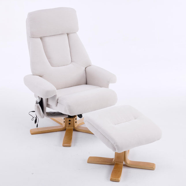 Beige Fabric Upholstered Heated Massage 360° Swivel Accent Chair with Ottoman, Ergonomic Comfort for Living Room, Bedroom Reading Nook, Small Single Sofa for Apartment, Office