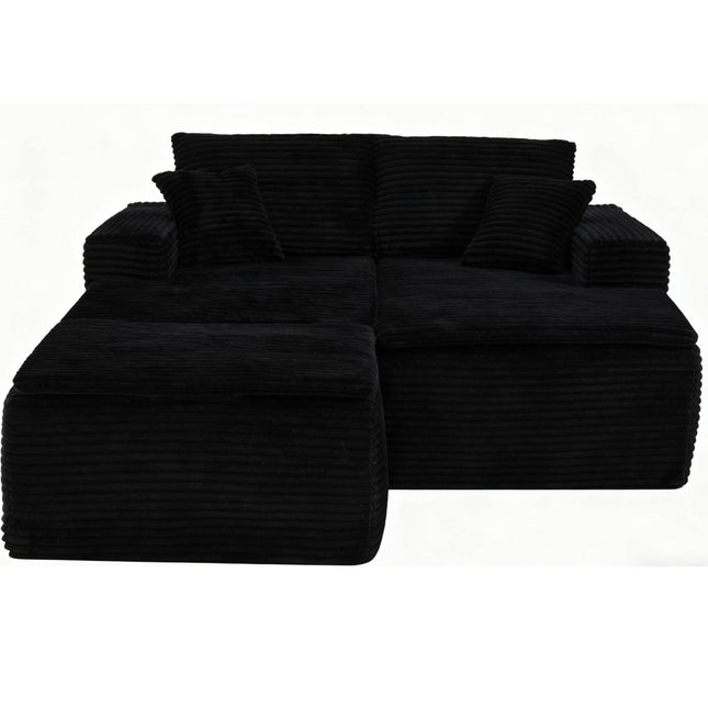 73.4' Modern Corduroy 2-Seater Recliner Sofa, Upholstered Lounge Sofa Bed with Seat Cushion&Ottoman