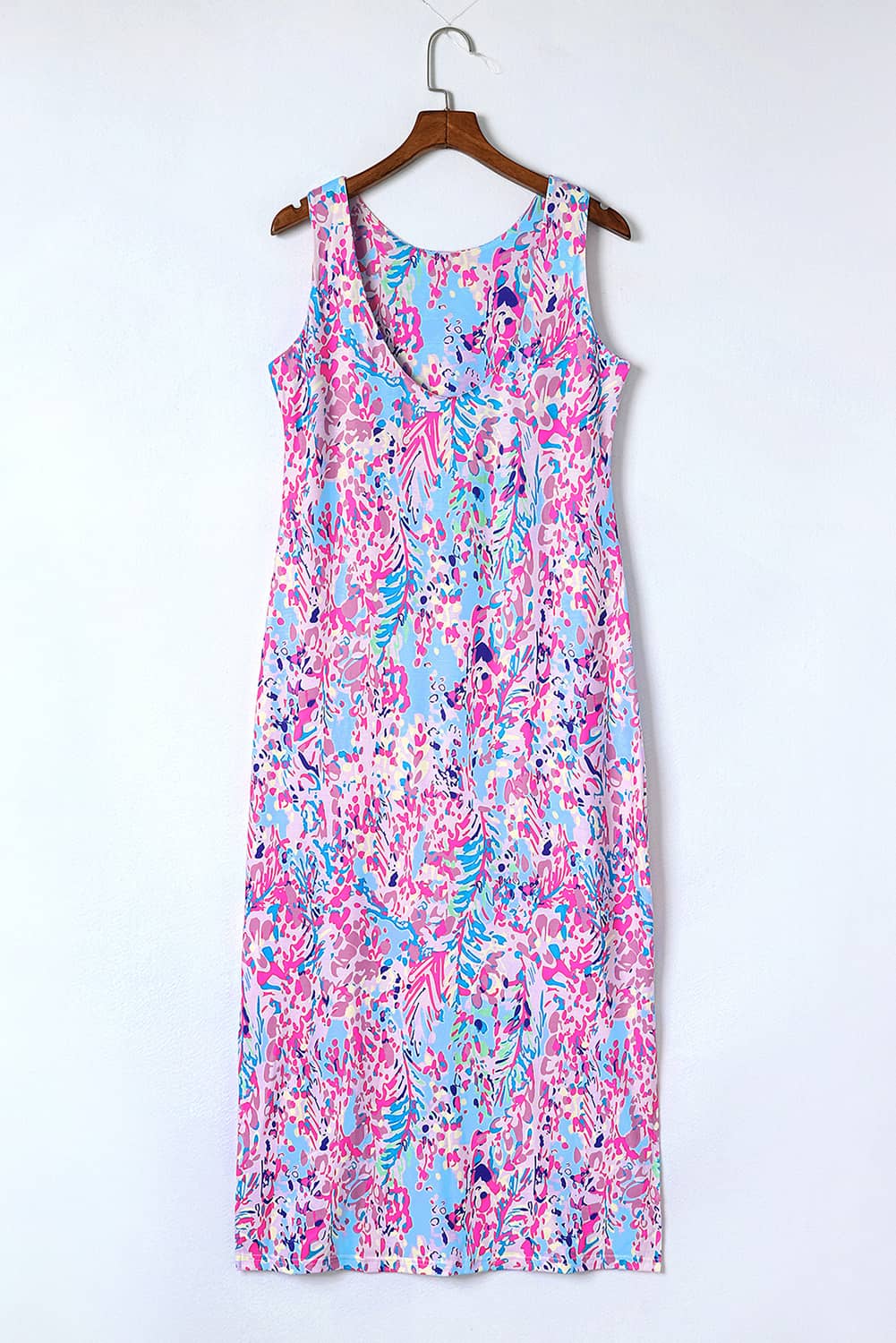 Purple Fluorescent Printed Round Neck	 Sleeveless Maxi Dress - Eloy Royal