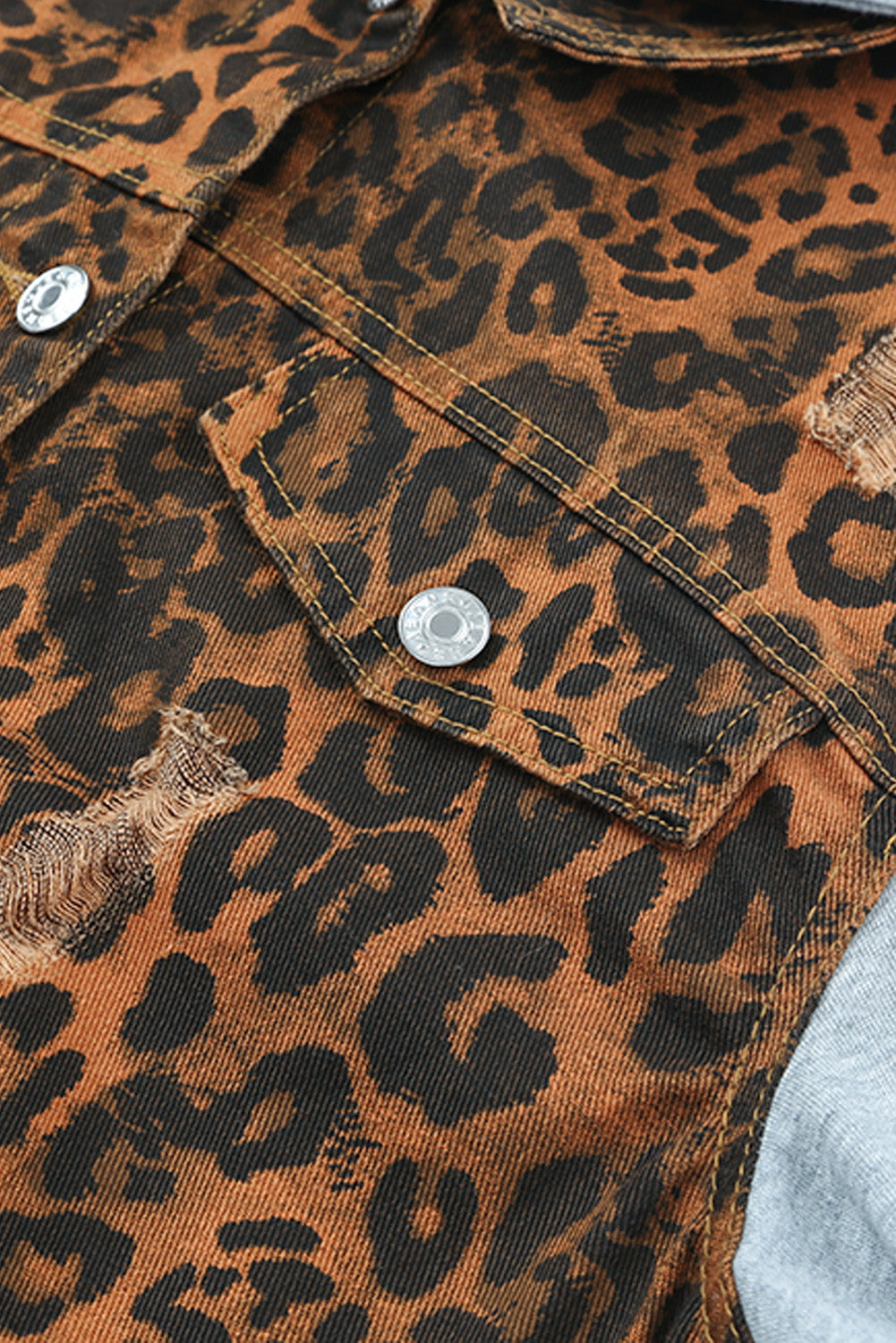 Wholesale Cheetah Patchwork Ripped Raw Hem Jacket - Eloy Royal