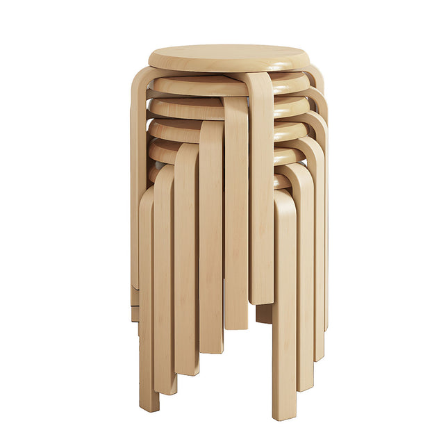 Stackable Bentwood Stool Set of 6, 18' Round Stacking Backless Nesting Stools, Anti-Slip Felt Pad,School Chairs, Suitable for classrooms, Dining Rooms, Kitchens, Natural