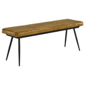 Camel and Black Tufted Cushion Side Bench with Metal Tapered Legs in Brown Upholstered Design