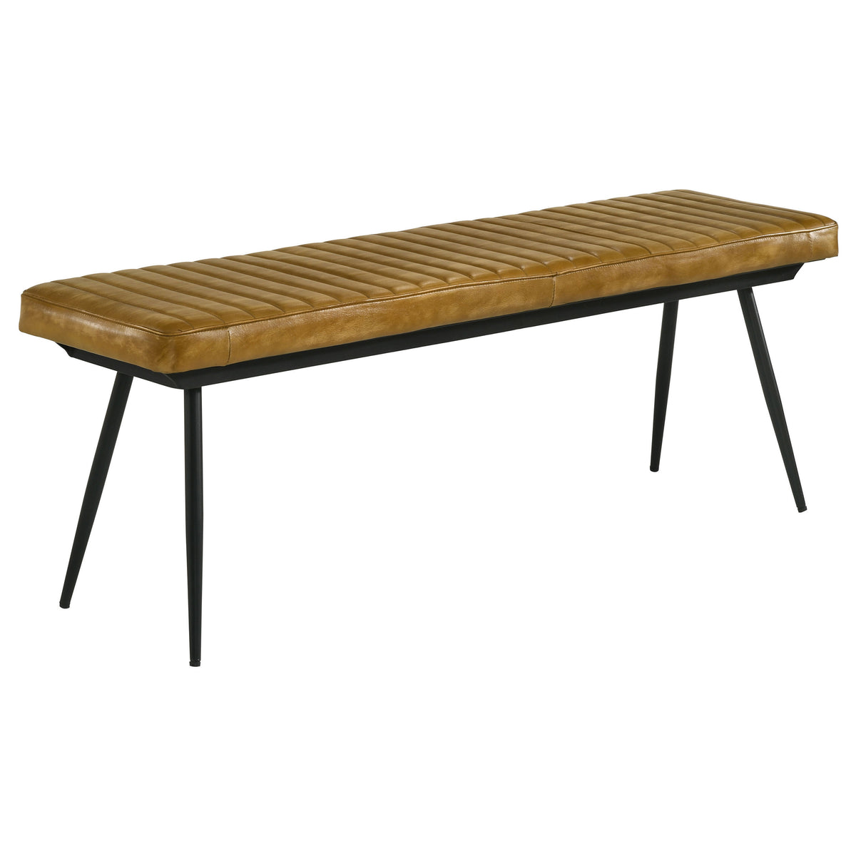 Camel and Black Tufted Cushion Side Bench with Metal Tapered Legs in Brown Upholstered Design