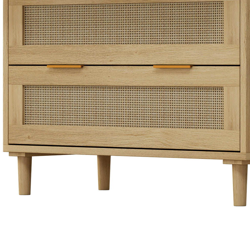Nervi Rattan Three-Drawer Storage Cabinet, Oak, Set of 2