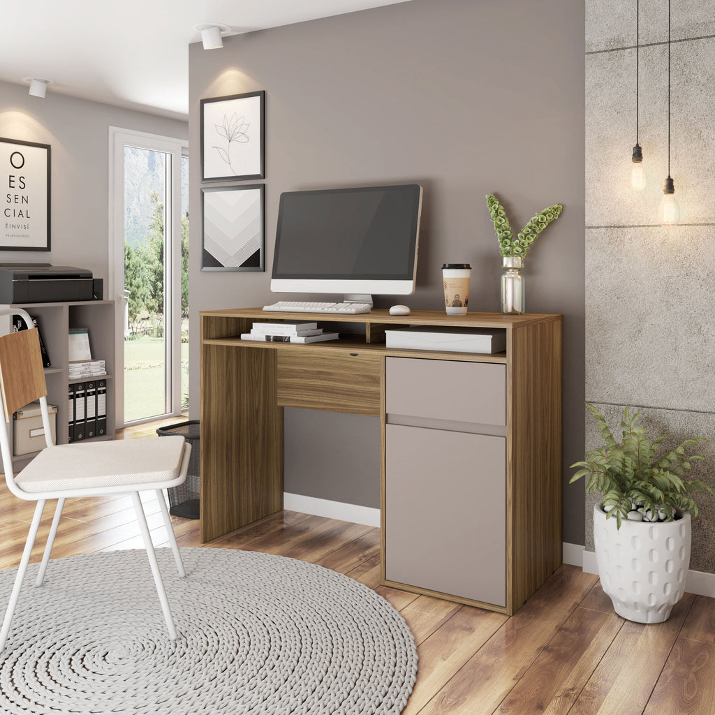Home Office Workstation with Storage, Walnut
