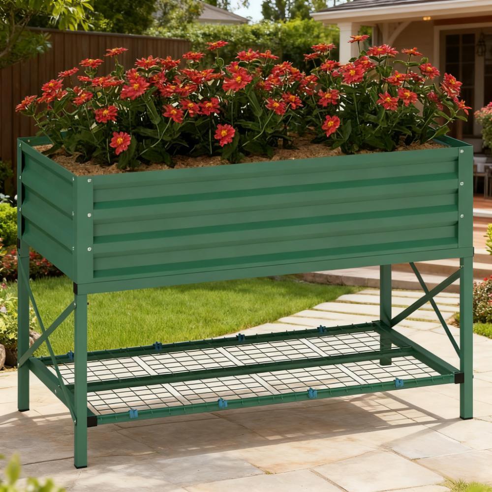 Spacious Gardening Bed,Metal Planter Box,Galvanized Raised Garden Bed,with Legs,Storage Shelf and Bed Liner