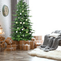 7.5FT Green PVC+PE Christmas Tree with 2856 Tips – Full & Lush Hinged Tree with Metal Stand, Easy Assembly, Realistic Mixed Needle Design